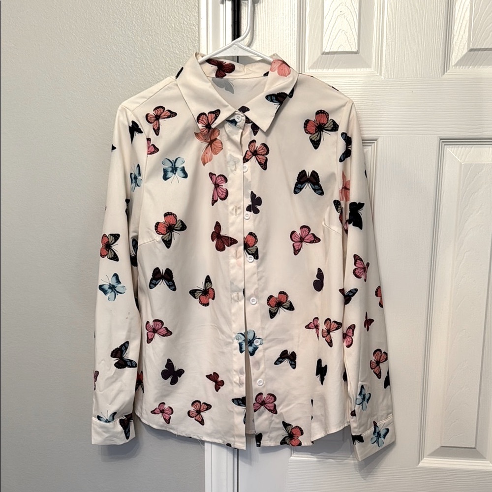 Butterfly Print Button Front Shirt